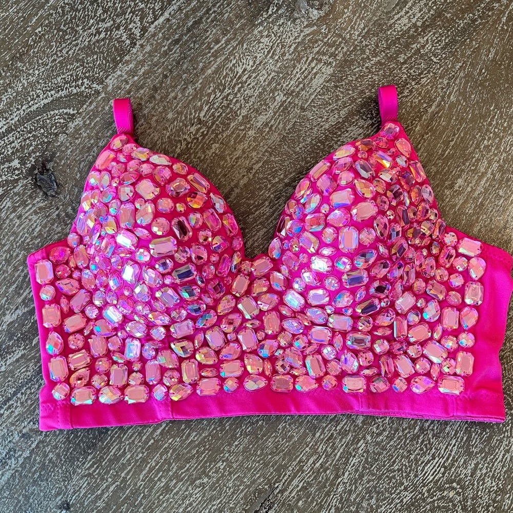 Pink Embellished Women's Bra